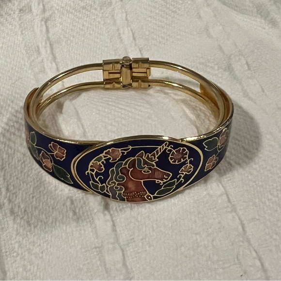 Vintage Cloisonné Unicorn Hinged Bangle Bracelet. - Picture 4 of 9